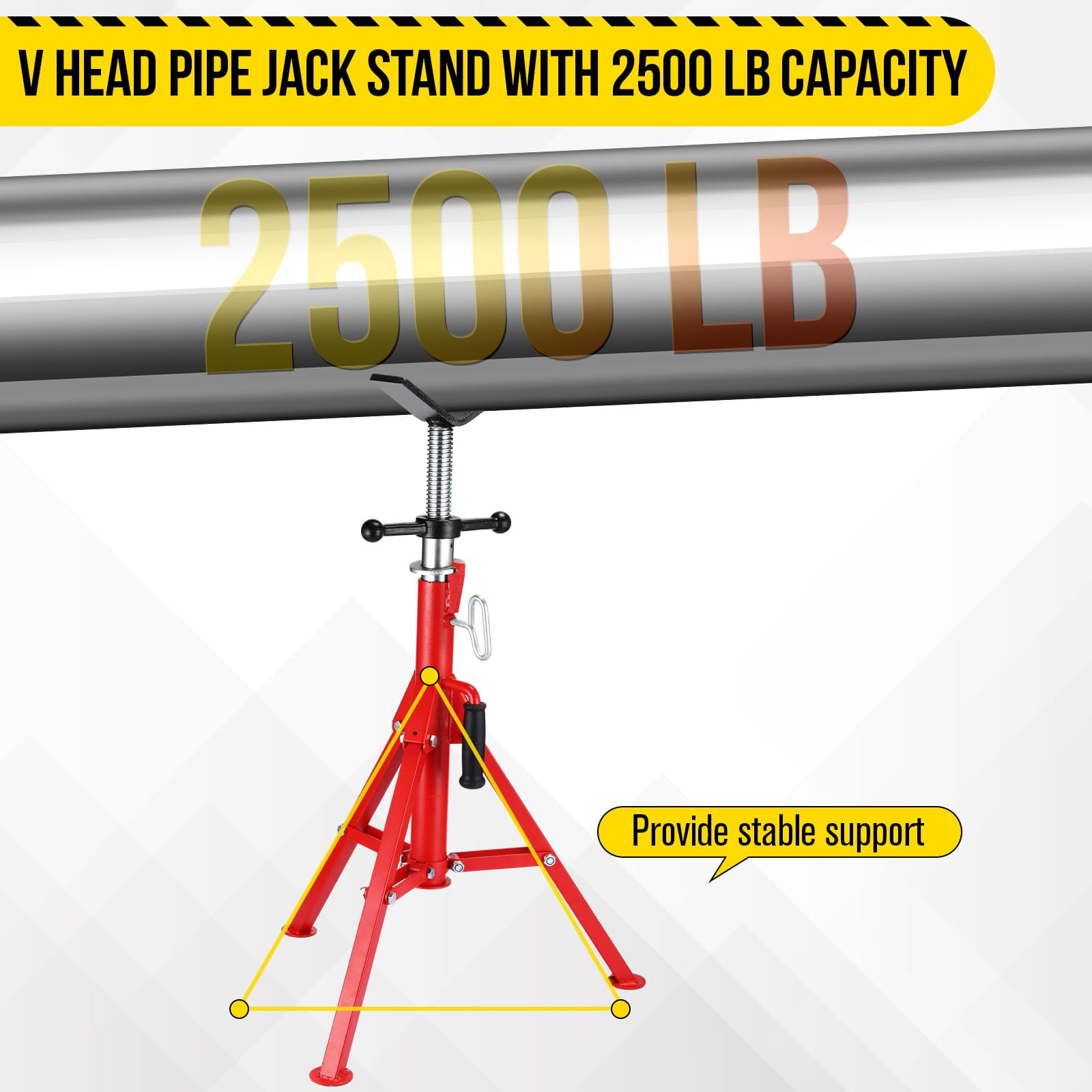 Mescukay 2500 LBS V-Head Pipe Jack Stand, Heavy Duty Steel Jack Stands with Folding Legs, 28"-52" Adjustable Height Portable Tripod Pipe Stands for Welding, Pipe Threading