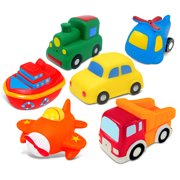 Puzzled Beetle Car,Helicopter,Airplane,Ship,Train and Dump Truck Rubber Squirter Bath Toy - Vehicles \ Trains \ Helicopter \ Air Planes \ Aircraft Theme - 3 INCH - Item #K2715-2716-2717-2718-2719-2790