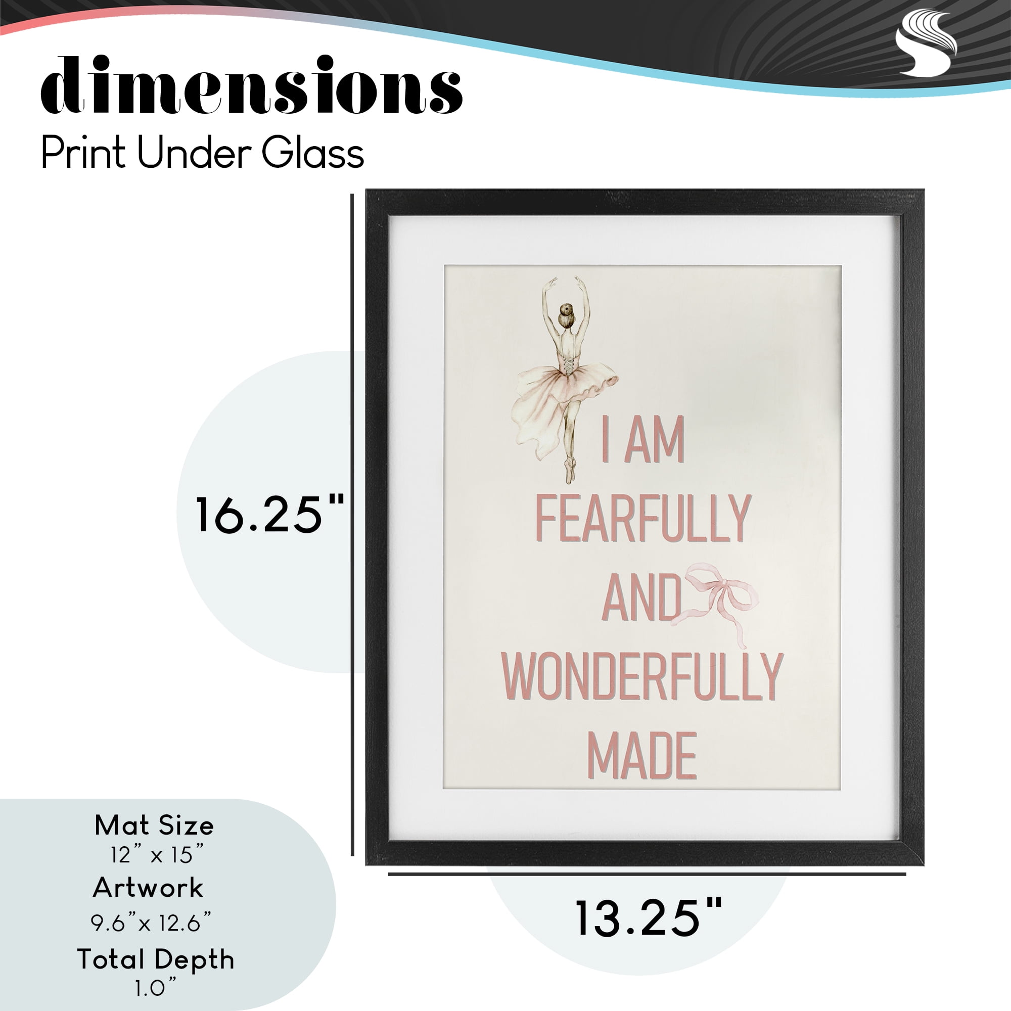 Wonderfully Made Ballerina Black Framed Print Under Glass, design by Kim Allen