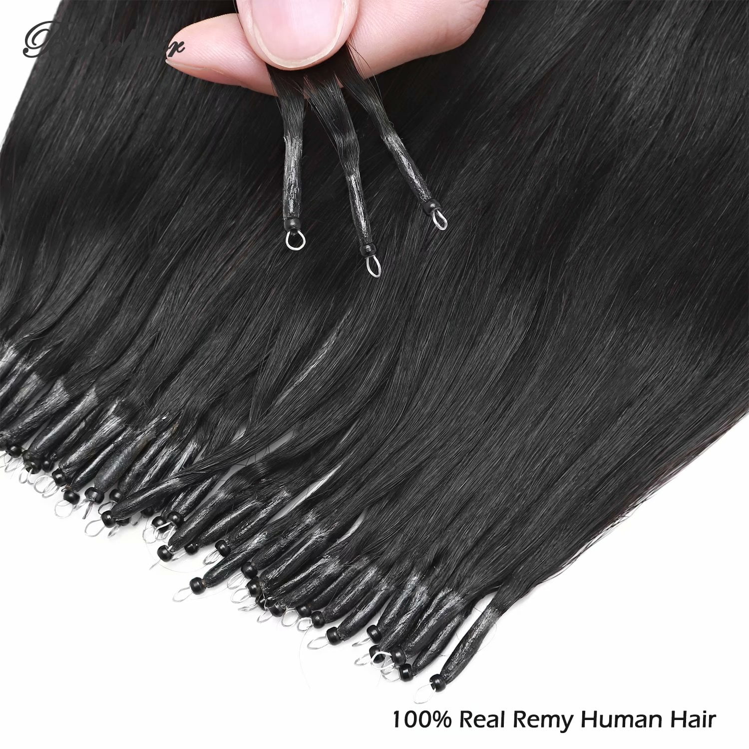 Benehair Human Hair Extensions 1g Nano Ring I Tip Remy Hair Loop in Microlink Full Head Women Seamless Black 100g