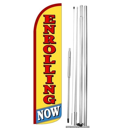 OnPoint Wares | ENROLLING NOW Windless Flag (Hardware Not Included) |Advertisement /Business Flags | Feather Flag || With Complete 15ft Hybrid Pole Set
