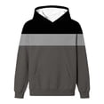 thumbnail image 6 of Girls Color Block Hooded Sweatshirt, Long Sleeve Pullover Hoodie with Front Kangaroo Pocket, Kids Loose Casual Striped Patchwork Tops for Spring Fall Black 5-6 Years, 6 of 6