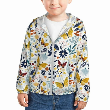 

Sun Hoodie for Kids Flowers butterfly A Long Sleeve Swim Fishing Shirts Sun Protection Zip Up Jacket Clothing Athletic Hoodie