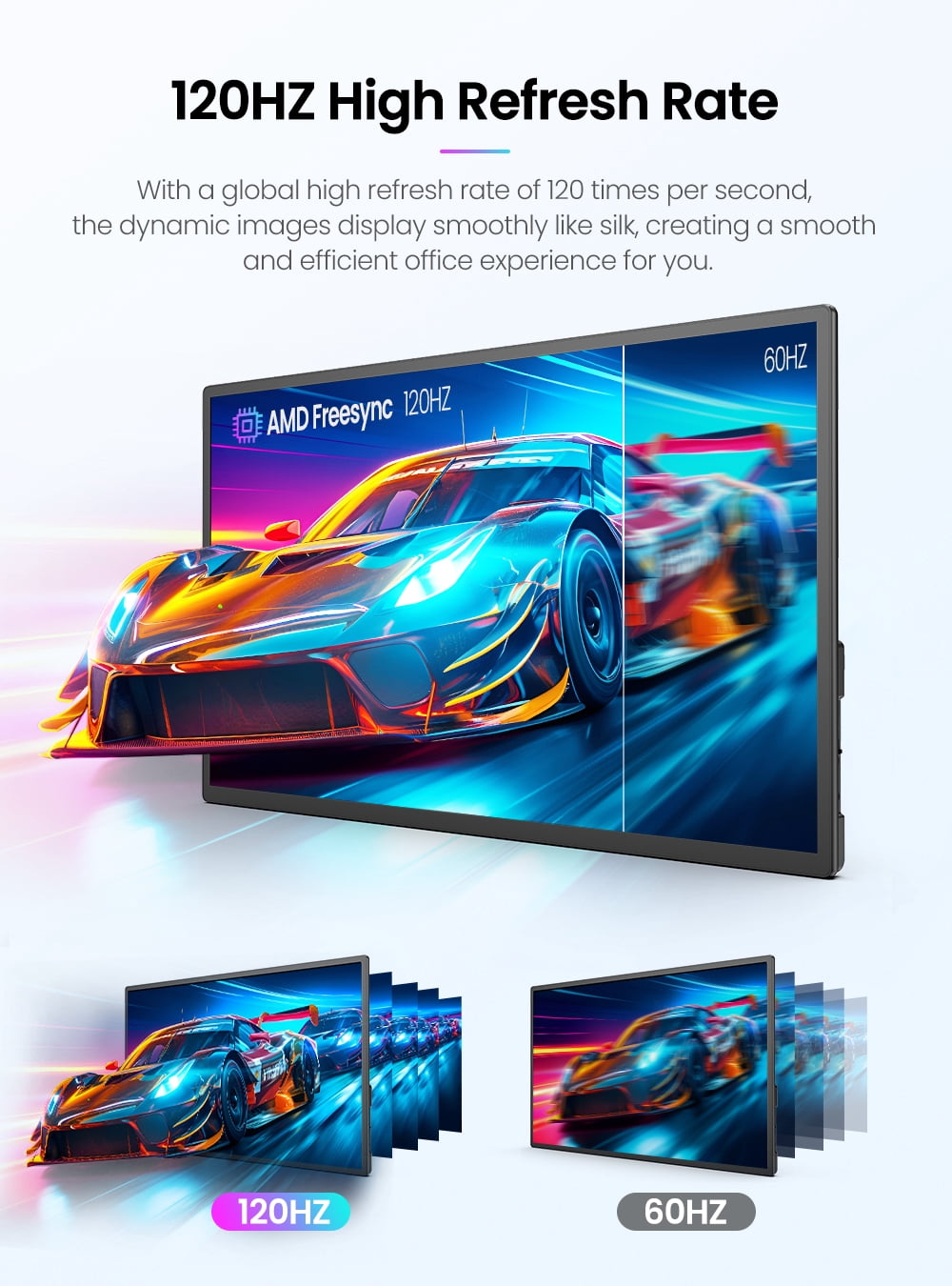 Portable Monitor 21.5" FHD 110% sRGB 120Hz IPS HDR HDMI USB-C Travel Monitor for Laptop MacBook PC Surface PS5 Xbox, Large External Display with Kickstand & Speakers, VESA Compatible
