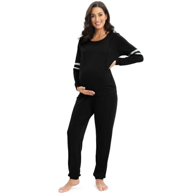 Womens Maternity Nursing Pajama Set Long Sleeves Pregnancy