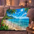 thumbnail image 6 of Tropical Beach Palm Tree, Peaceful Mountain Lake Scene, Warm Flannel Blanket for Cabin and Lodge with Detailed Artwork, Outdoor Lovers Camping Gift, Rustic Home Decor, 6 of 9