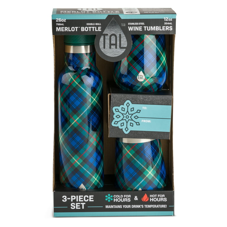 TAL Stainless Steel 26 fl oz Merlot Bottle and 12 fl oz Wine Tumbler, 3  Piece Set, Green Speckle 