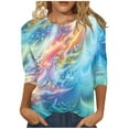 thumbnail image 2 of Womens Long Sleeve Knit Tops Round Neck Women's Casual Round Neck 3/4 Sleeve Printed Loose Shirt Blouse Tops Printed Pullover Sweatshirt Tops Stripe Button Blouse Summer Saving Clearance Pullover, 2 of 5