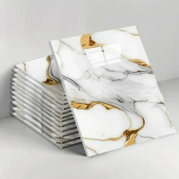 10PCS 3D Marble Effect Tile Stickers Waterproof Self Adhesive Panels for Bathroom Kitchen Wall Floor Renovation Home Decor