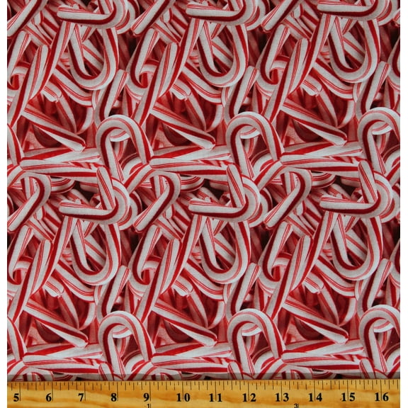 Cotton Christmas Candy Cane Candy Food Holiday Winter Seasonal Red Cotton Fabric Print by the Yard (133464)