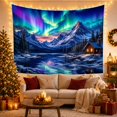thumbnail image 3 of Snowy Mountain with Aurora and Cozy Cabin, Majestic Rustic for Nature Lovers, Mountain Wall Art Decor, Holiday Gift, Tapestry Wall Hanging for Bedroom and Living Room, 3 of 7