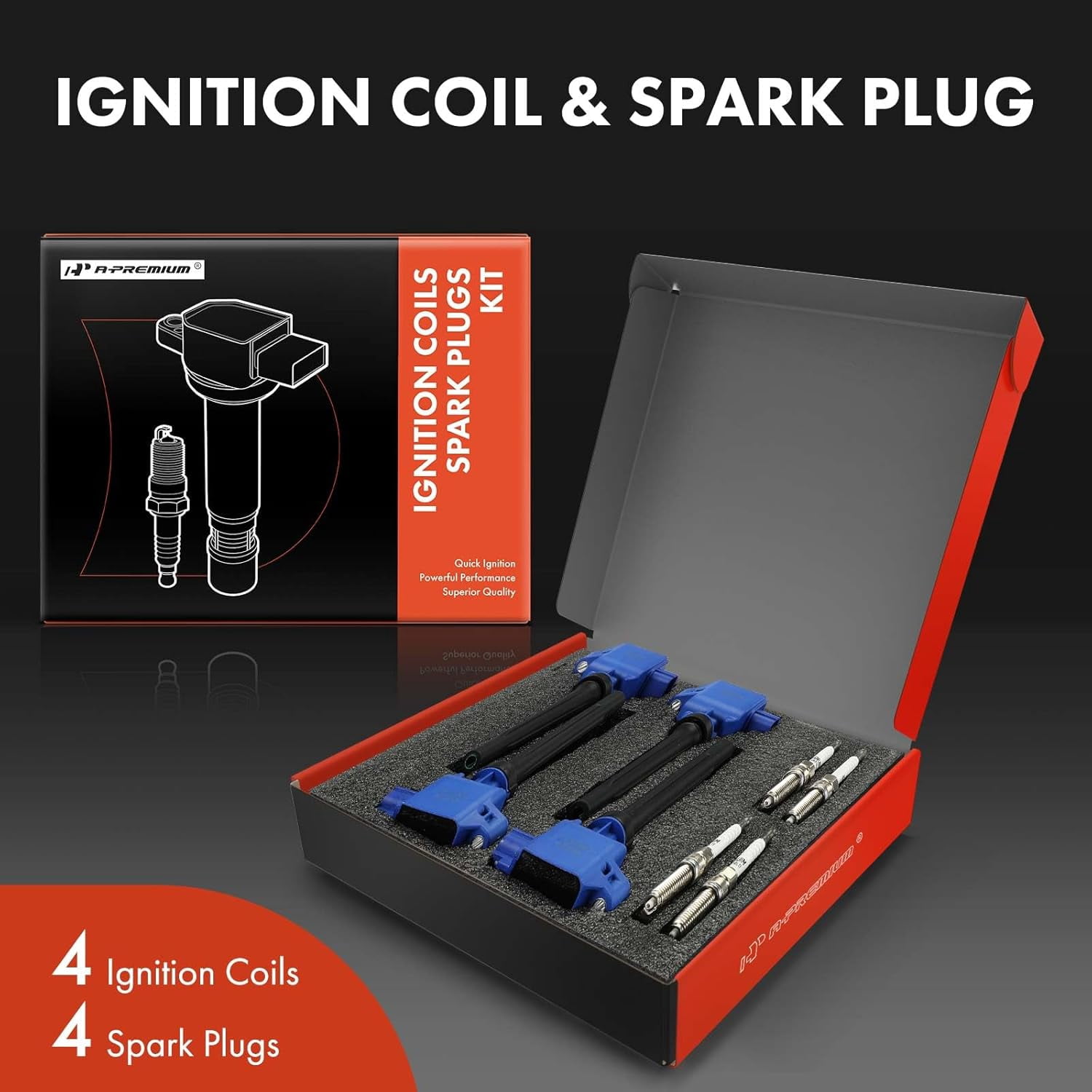 A-Premium (Blue) Set of 8 Ignition Coil Pack and Iridium Spark Plugs Compatible with Mazda CX-5 2013-2018/2022, 3 2012-2022, 3 Sport 2014/2016-2018, 6 2014-2017, MX-5 Miata, CX-3, CX-30, CX-50