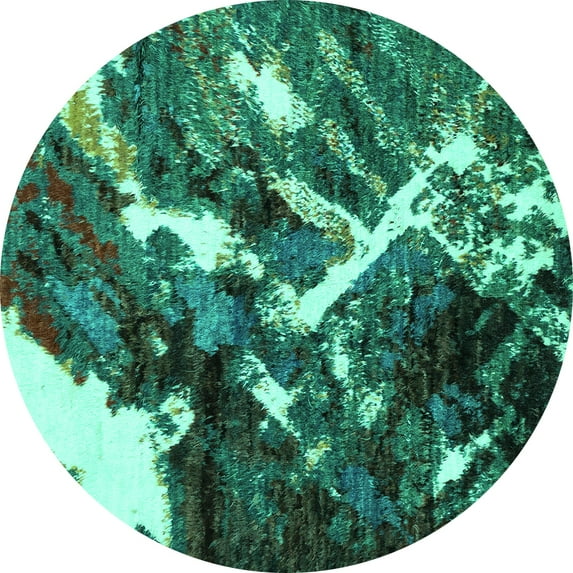 Ahgly Company Machine Washable Indoor Round Abstract Turquoise Blue Modern Area Rugs, 8' Round