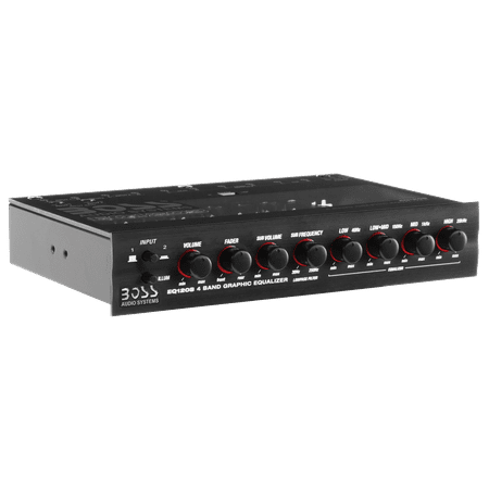 4 Band Pre-Amp Half-DIN Car Equalizer, Subwoofer Output, Dual Color Illumination