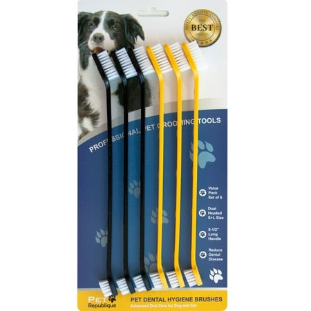 Pet Republique Cat & Dog Dual-Head Toothbrush - Pack of 6, Great for Most Size Dogs and