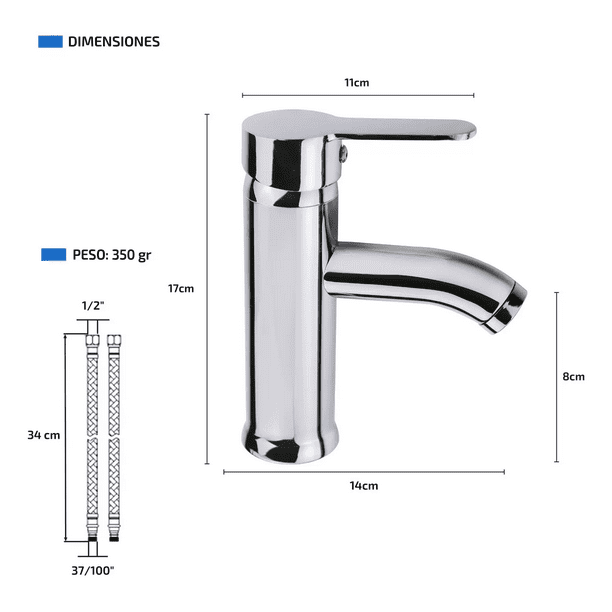 Llave Mezcladora Baja Monomando para Lavabo Fregadero Grifo Lavamanos Baño  Femmto