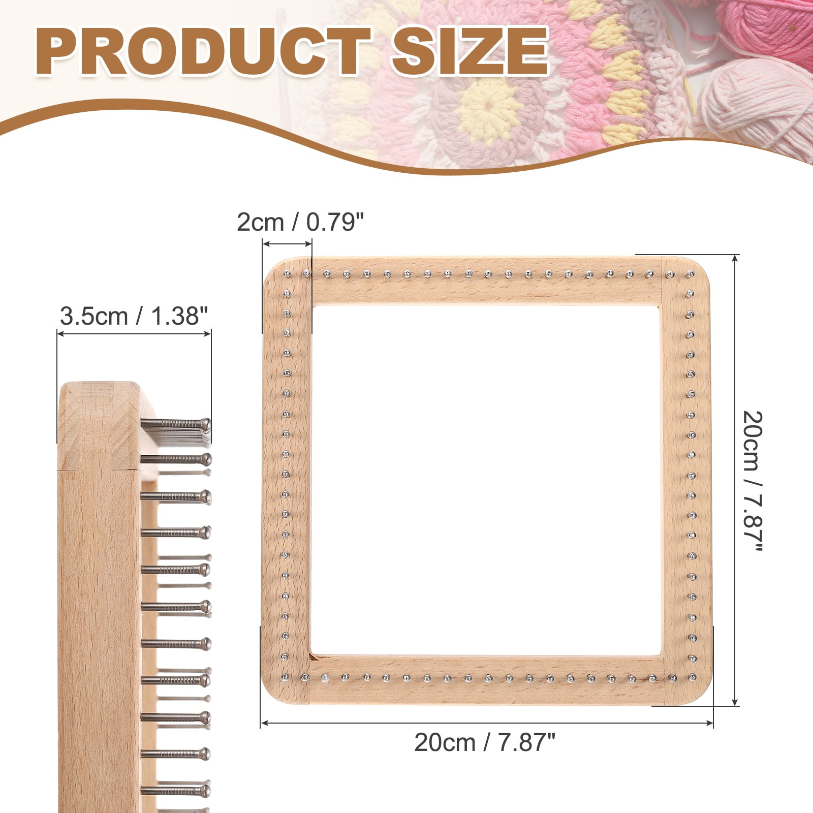 Uxcell 7.87"x7.87" Knitting Loom, Wooden Square Knitting Board Crochet Tool for Weaving Hats Scarves