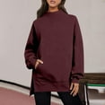 thumbnail image 4 of Gkeoshab Christmas Sweatshirt Women's Mock Neck High Collar Solid Color Sweatshirt, Breathable Coastal Fall Wear with Ribbed Trim for Layered Outfits and Breezy Waterfront Stroll Comfort Wine XL, 4 of 6