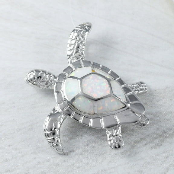 Unique Gorgeous Hawaiian Large White Opal Sea Turtle Necklace, Sterling Silver White Opal Turtle Pendant, N9305 Birthday Mom Valentine Gift