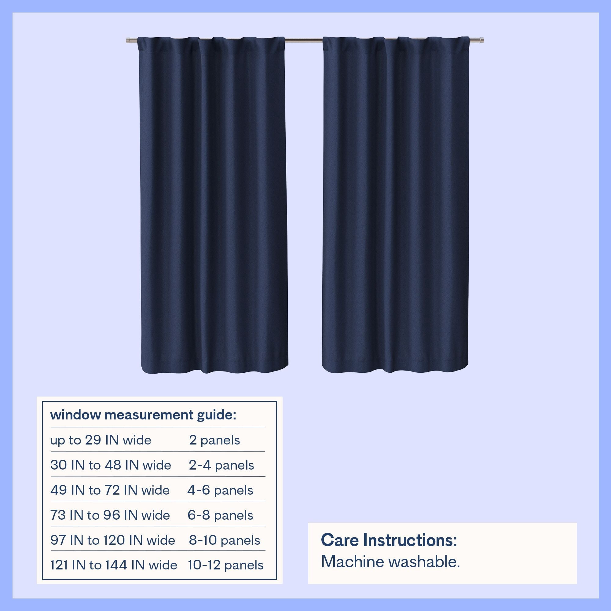 Mainstays Kids Navy Blue Solid Blackout Rod Pocket with Back Tabs Curtain Panel Pair, Set of 2, 30 in x 63 in