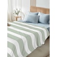 thumbnail image 4 of Sage Green Stripe King Size Flat Sheet, Wrinkleproof & Fadeproof Cooling Flat Bed Sheet Only, Modern Simple Geometric White Striped Breathable Soft Bedding Top Sheets 105 x 98 Inches, 4 of 8