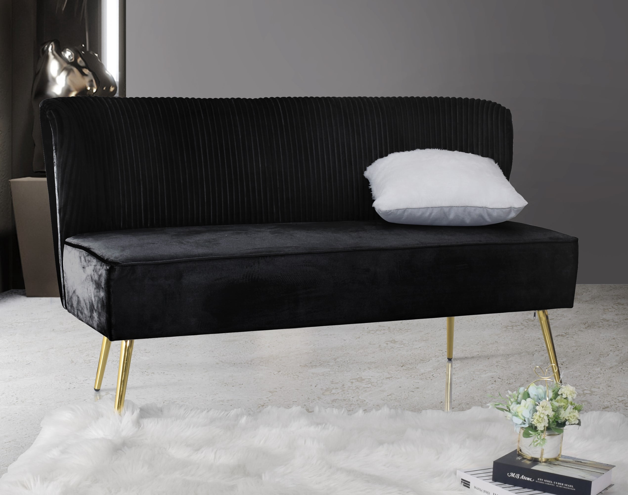 Home Design Hestie 3-Piece Velvet Living Room Set with Side Chair, Loveseat, and Sofa, Modern Curved Backrest Design, Black