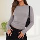 thumbnail image 4 of Blusa Mangas Largas Top cuello redondo ajustado básico mujer túnica corta traje de calle Ygjytge Gris claro T L para Mujer, 4 of 5