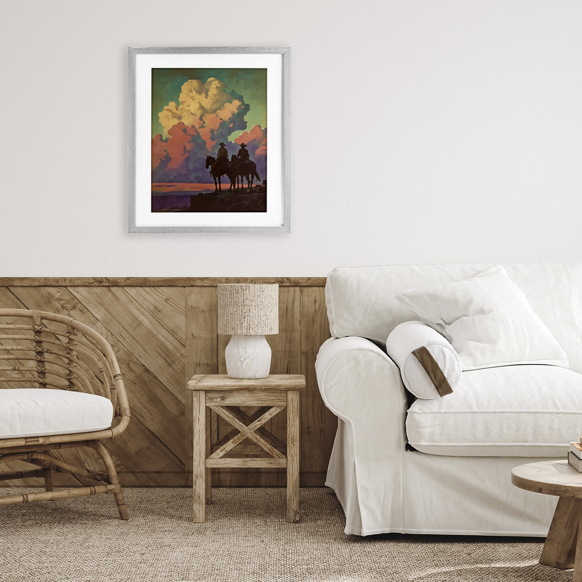 Stupell Industries Cowboys Silhouetted Against Clouds Gray Framed Print Under Glass, design by Arlington Prints