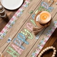 thumbnail image 3 of Happy Easter Table Runner - 108 Inch Long Vintage Blue Truck Bunny Duck Wooden Grain Cotton and Linen Blended Dress Scarves Farmhouse Table Runner for Kitchen Dining, Coffee Table, 13" x 108", 3 of 8