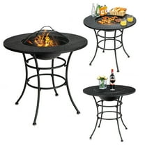 Topcobe 31.5" Patio Fire Pit Dining Table with Cooking BBQ Grate, Fire Pits & Outdoor Fireplaces, Backyard Furniture, Black