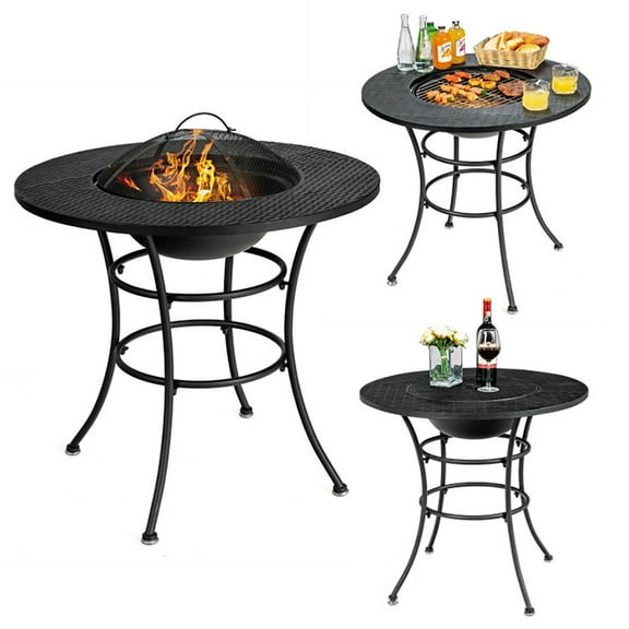 Topcobe 31.5" Patio Fire Pit Dining Table with Cooking BBQ Grate, Fire Pits & Outdoor Fireplaces, Backyard Furniture, Black