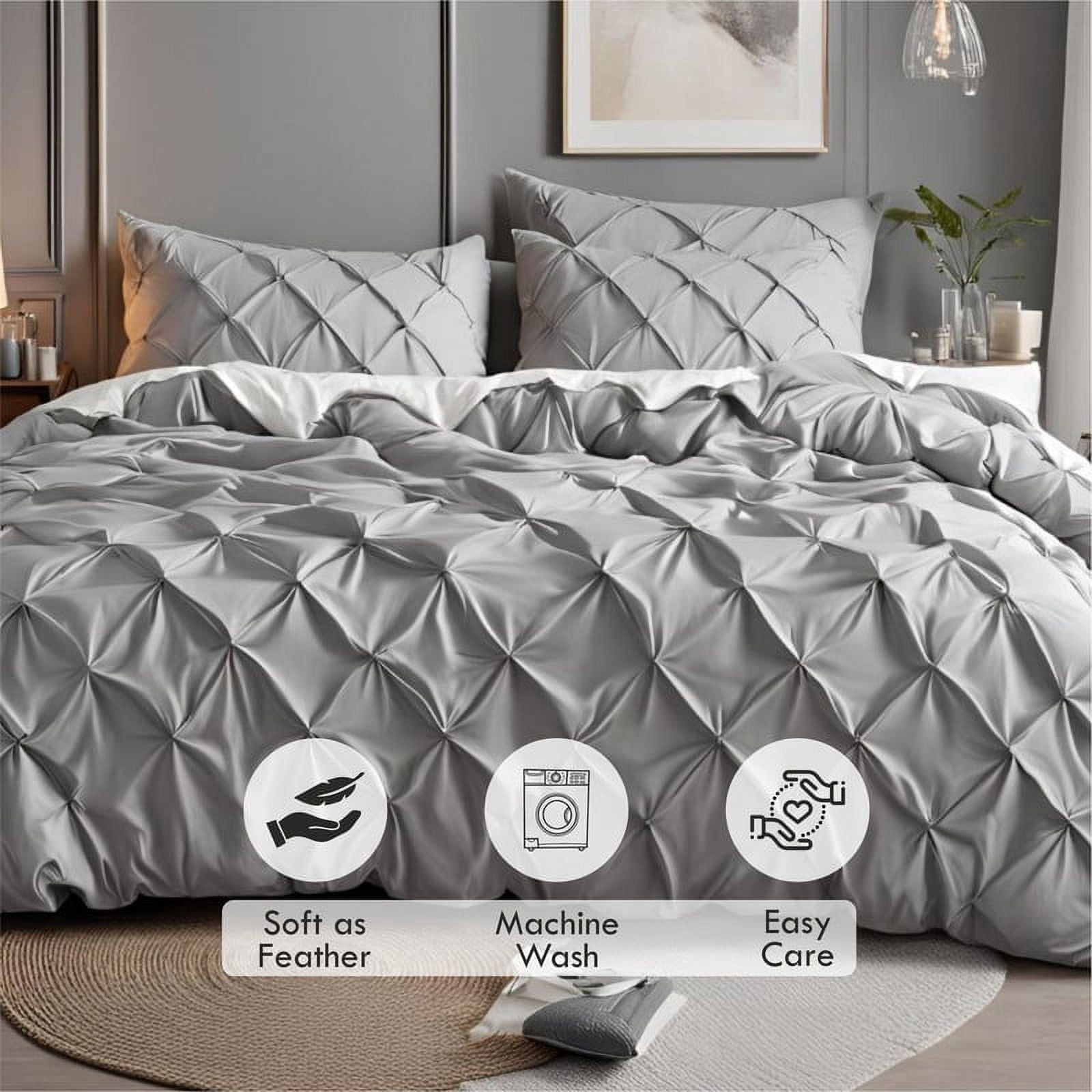 Pinch Pleated Duvet Cover Set 1200TC 100% Cotton Luxurious Home 3-Piece 1-Pinch Duvet Cover 2-Pinch Pillowcase Zipper Tie Closure Pack of 1