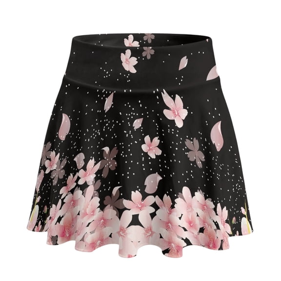 HELLHERO Cherry Blossom Pattern 2 Side Pockets Tennis Skirt, Built-in Shorts Soft Polyester Spandex Blend Athletic Skorts for Yoga Daily Wear Golf