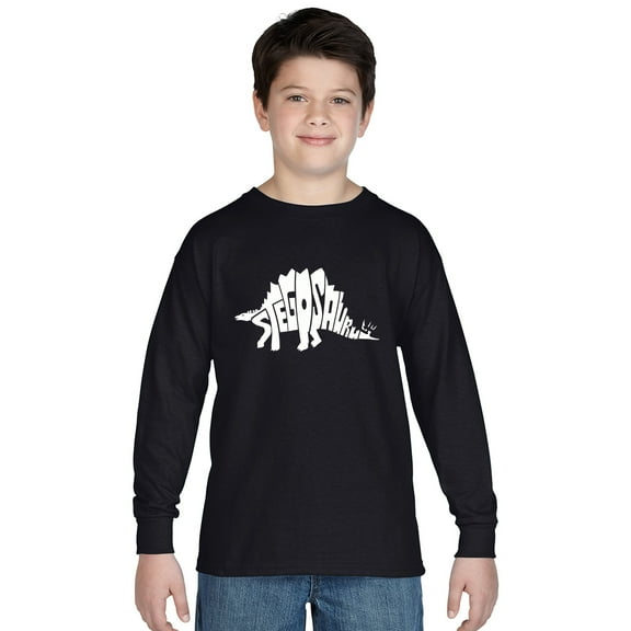 LA Pop Art Boy's Word Art Long Sleeve - STEGOSAURUS