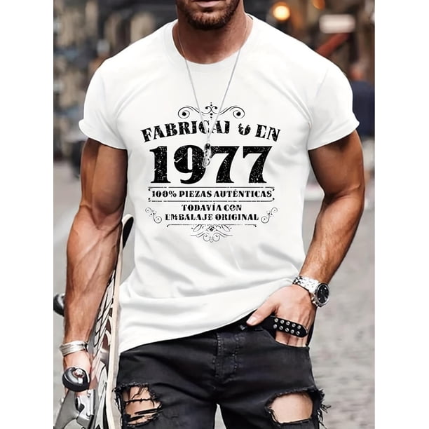 Men's "1977" T-shirt, Round Neck Tee Casual Clothing, Spring and Summer