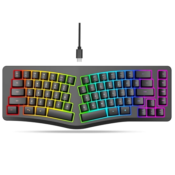 GJX Ergonomic Keyboard with 69-Key Compact Layout/Anti-Ghosting/8 Backlight Modes/Type-C Wired/Rgb Lighting Keyboard for Gamers Office