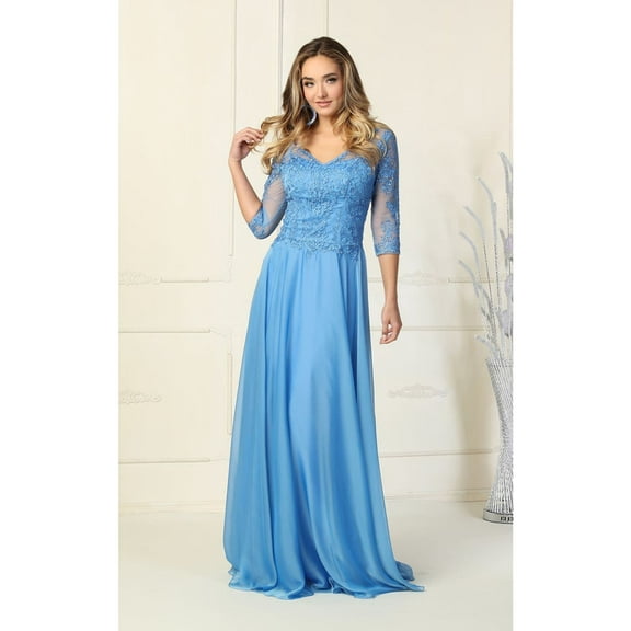 Women's May Queen MQ1860 Short Sleeve V Neck Mother Of Bride Plus Size Dress Peri Blue S