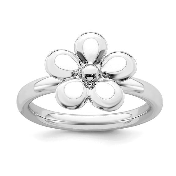 Sterling Silver Stackable Expressions Polished White Enameled Flower Ring Size 9