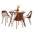 thumbnail image 4 of LumiSource Walnut Wood, Cream Noise Fabric Folia-Anabelle Square Dining Set - 5 Piece, 4 of 6