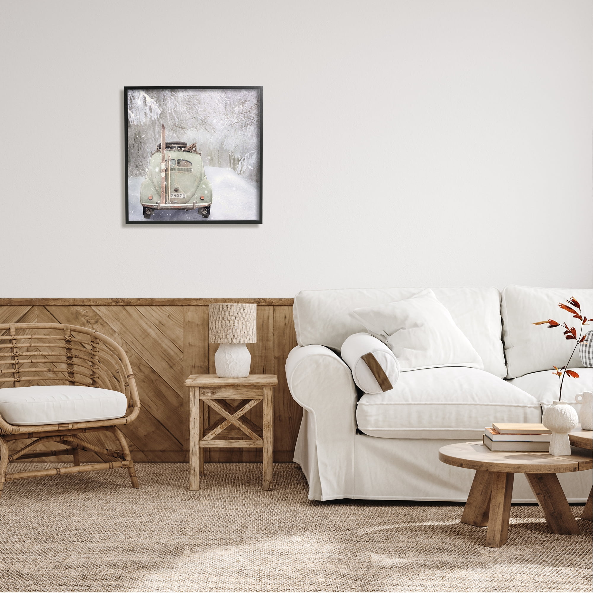 Stupell Industries Vintage Buggy in Snow Transportation Painting Black Framed Art Print Wall Art, 24 x 24