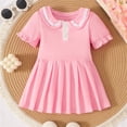 thumbnail image 3 of Lullu Girls Ruffle Puff Sleeve Pleated Dress Summer Casual A Line Polo Dress, Sizes 6M-4T, 3 of 8