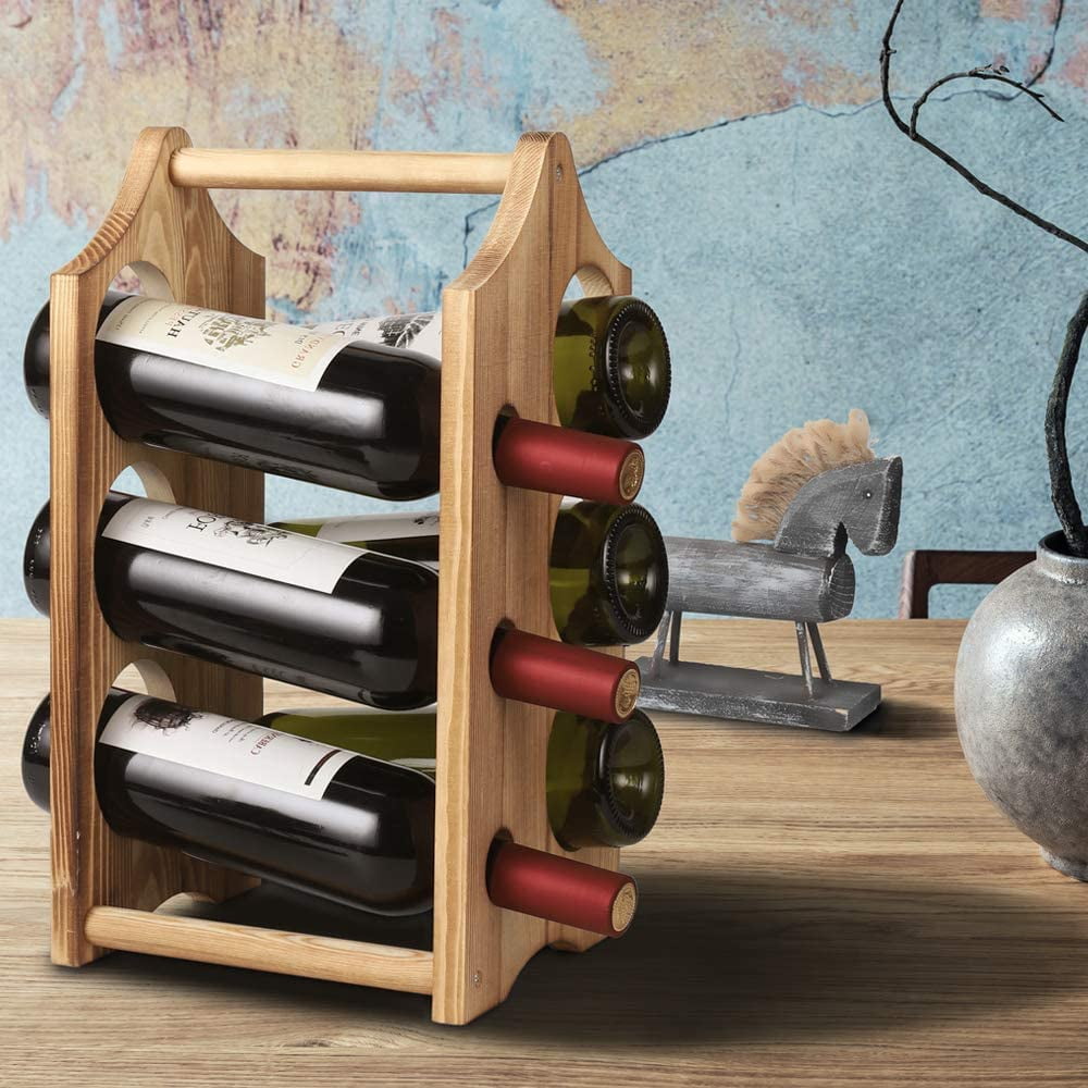 6 Bottle Rustic Wood Wine Bottle Holder Countertop Wine Rack