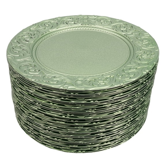 Wildnix Set of 100  Charger Plates, Round Serving Plates in Gold, Black, Silver, and Green, Ideal for Weddings and Celebrations