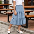 thumbnail image 6 of HBYJLZYG Girls' Tiered Midi Skirt, Elastic Waist A-Line with Ruffle Layers, Casual School and Everyday Wear, Solid Color Versatile Skirt for Kids Spring Fall Outfits, 6 of 8