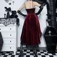 thumbnail image 3 of Gothic High Low Swing Cocktail Party Dress Women's Vintage Goth Lace Smocked Elastic Waist Pleated Flowy Bodycon Dresses, 3 of 10