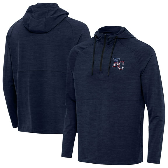 Men's Antigua Heather Navy Kansas City Royals Spikes Stars and Stripes Team Logo Quarter-Zip Pullover Hoodie
