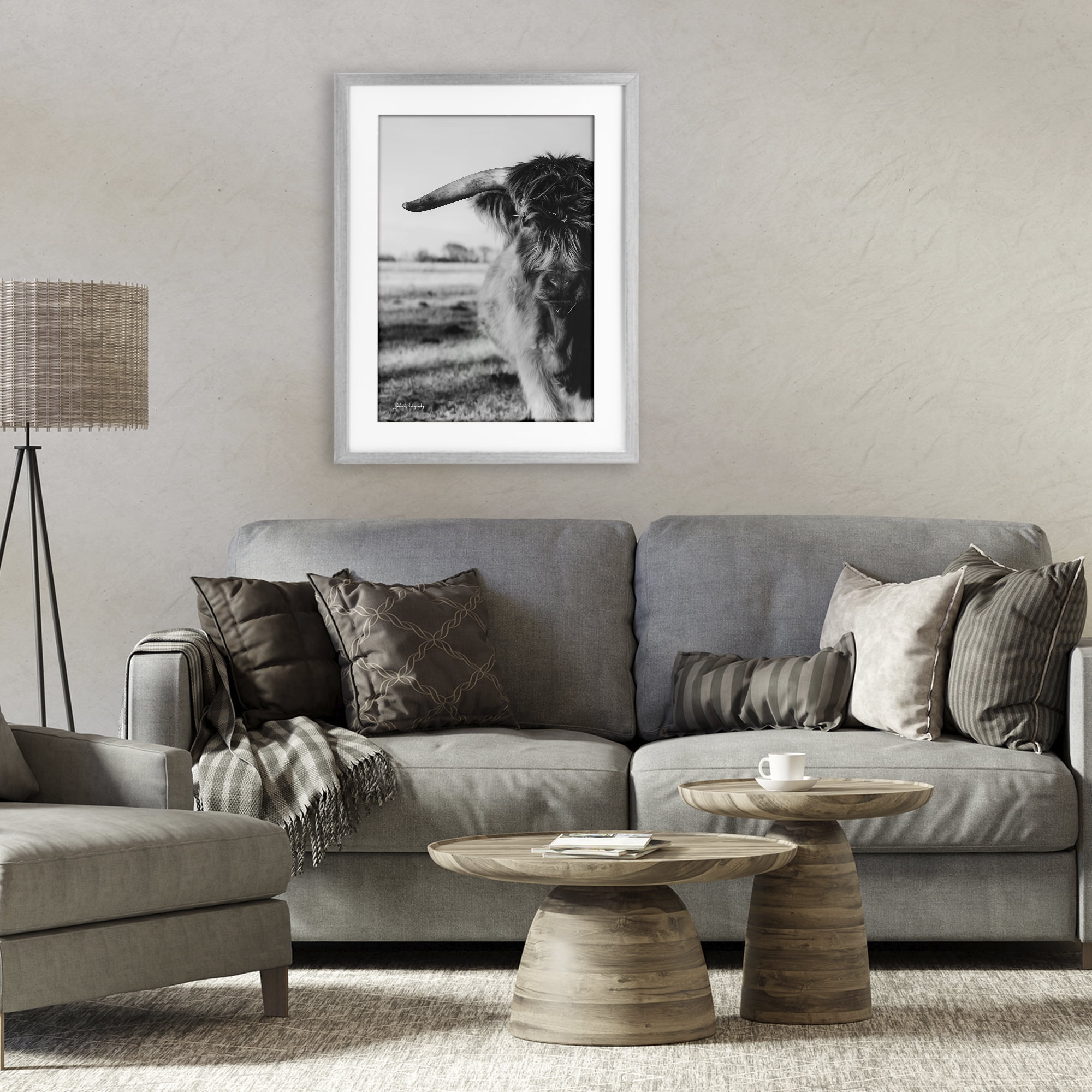 Stupell Industries Baby Cattle in Monochrome Gray Framed Print Under Glass, design by Dakota Diener