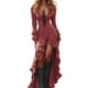thumbnail image 1 of Vestido vintage con volantes y manga larga para mujer: vestido largo de color liso, estilo bohemio pradera, moda casual/Halloween, 1 of 5