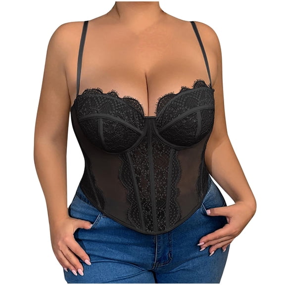 SAFUNY Women's Underwire Corset Sleeveless Top Bustier Tank Top for Clubwear Black XXL