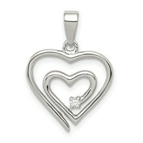 925 Sterling Silver Solid Polished back Single Cubic Zirconia Love Heart Pendant Necklace 23mm long Pendant for Women